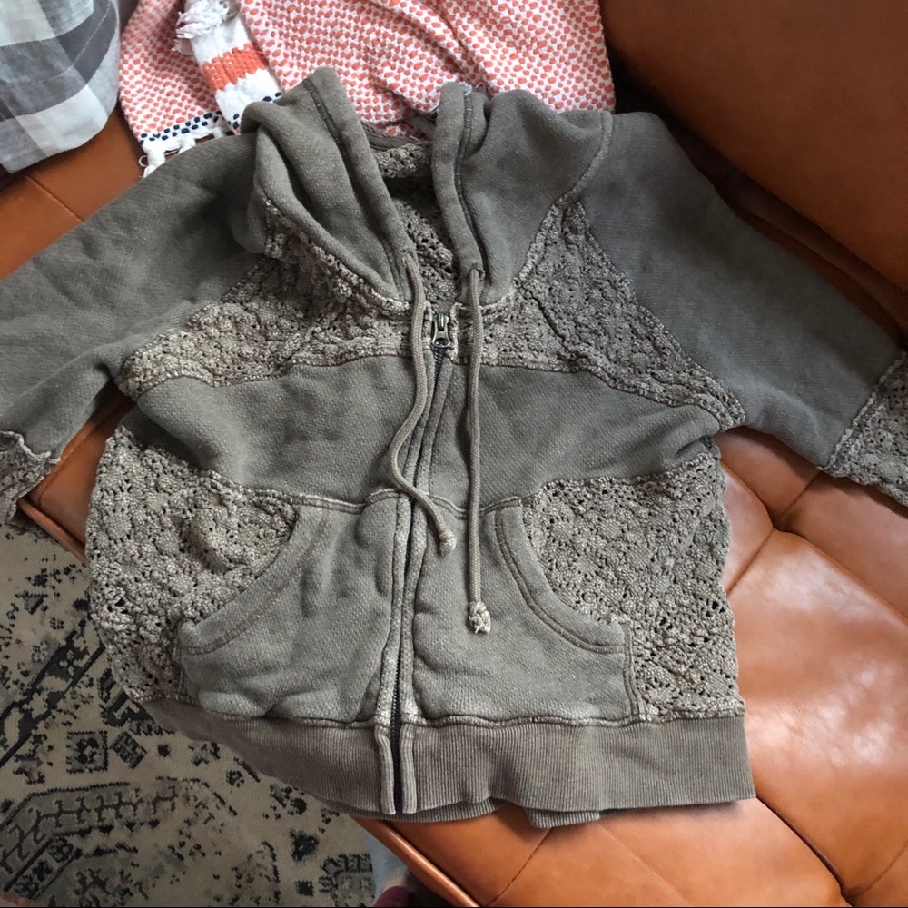 Free People Brown Crochet Hoodie